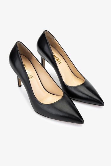  Valmenti Kadın Hakiki Deri Siyah Deri Topuklu Ayakkabı