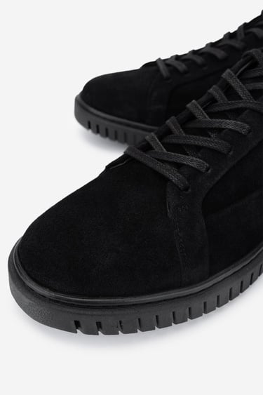  Valmenti Erkek Hakiki Deri Siyah Süet Sneakers & Spor Ayakkabı