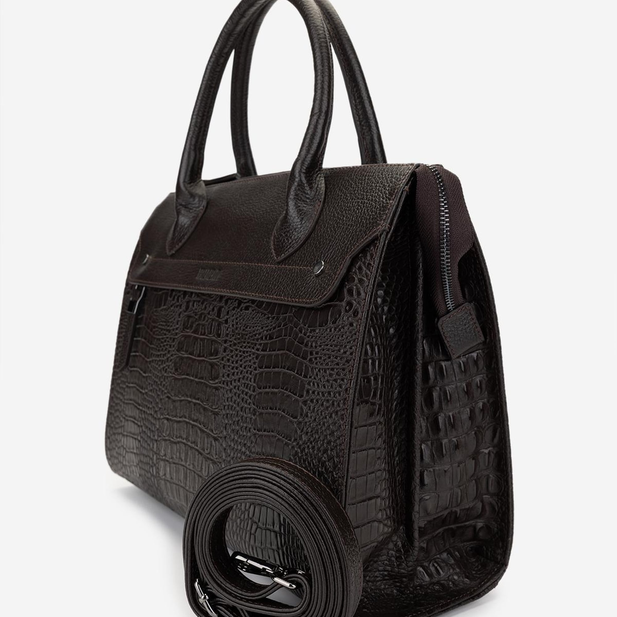 Valmenti Kadın Hakiki Deri Kahverengi Kroko Kol Çantası