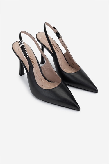  Valmenti Kadın Siyah Deri Topuklu Ayakkabı