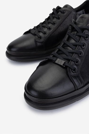  Valmenti Erkek Hakiki Deri Siyah Deri Casual Ayakkabı