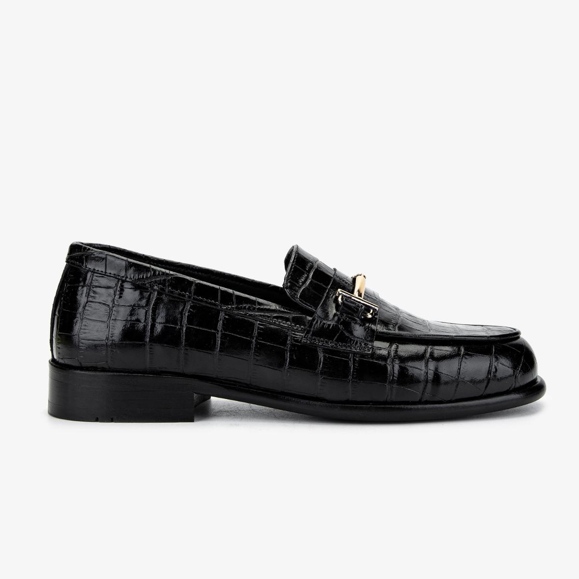 Valmenti Kadın Hakiki Deri Siyah Kroko Loafer Ayakkabı