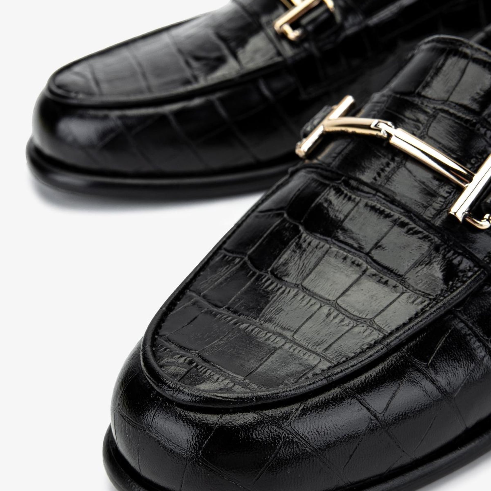 Valmenti Kadın Hakiki Deri Siyah Kroko Loafer Ayakkabı