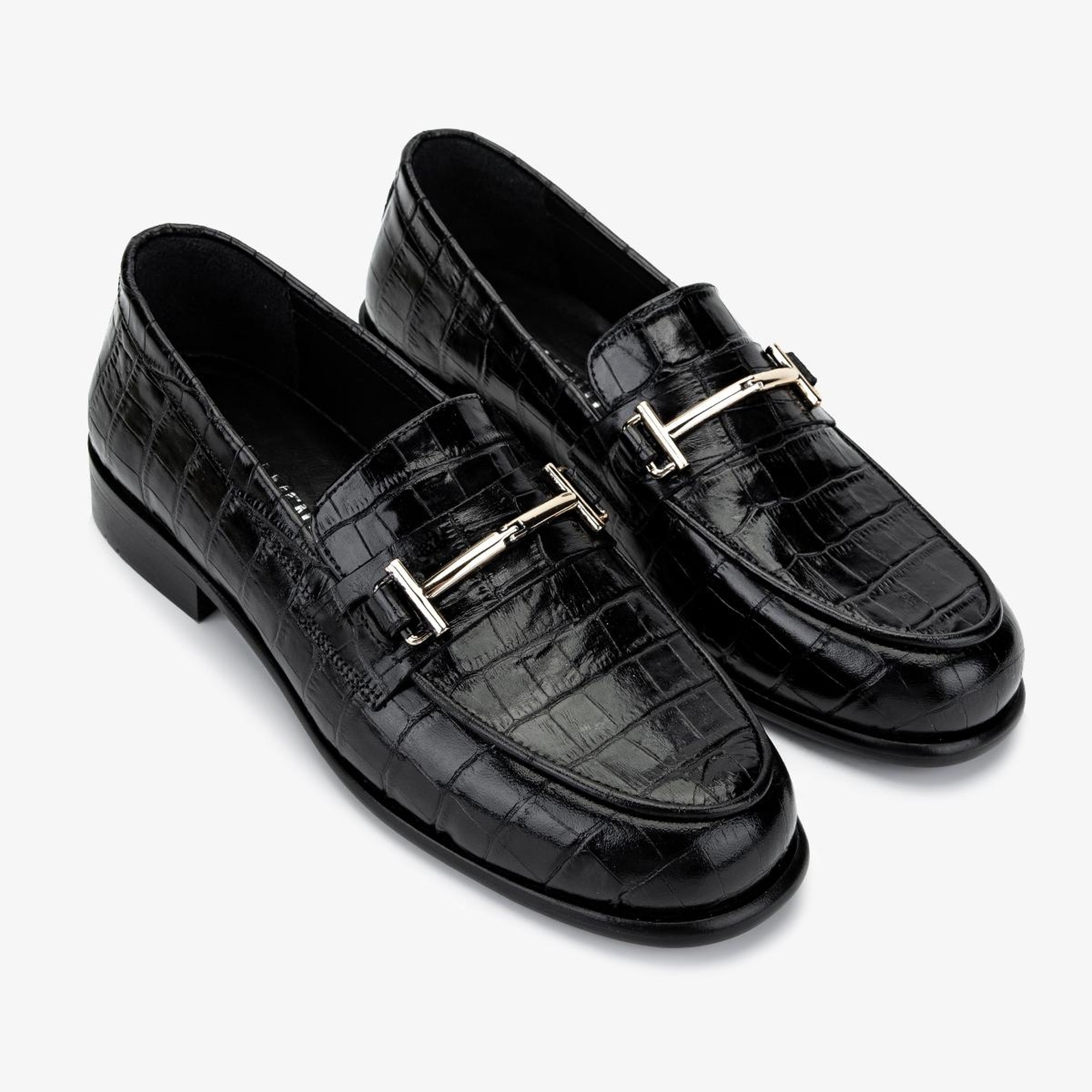 Valmenti Kadın Hakiki Deri Siyah Kroko Loafer Ayakkabı