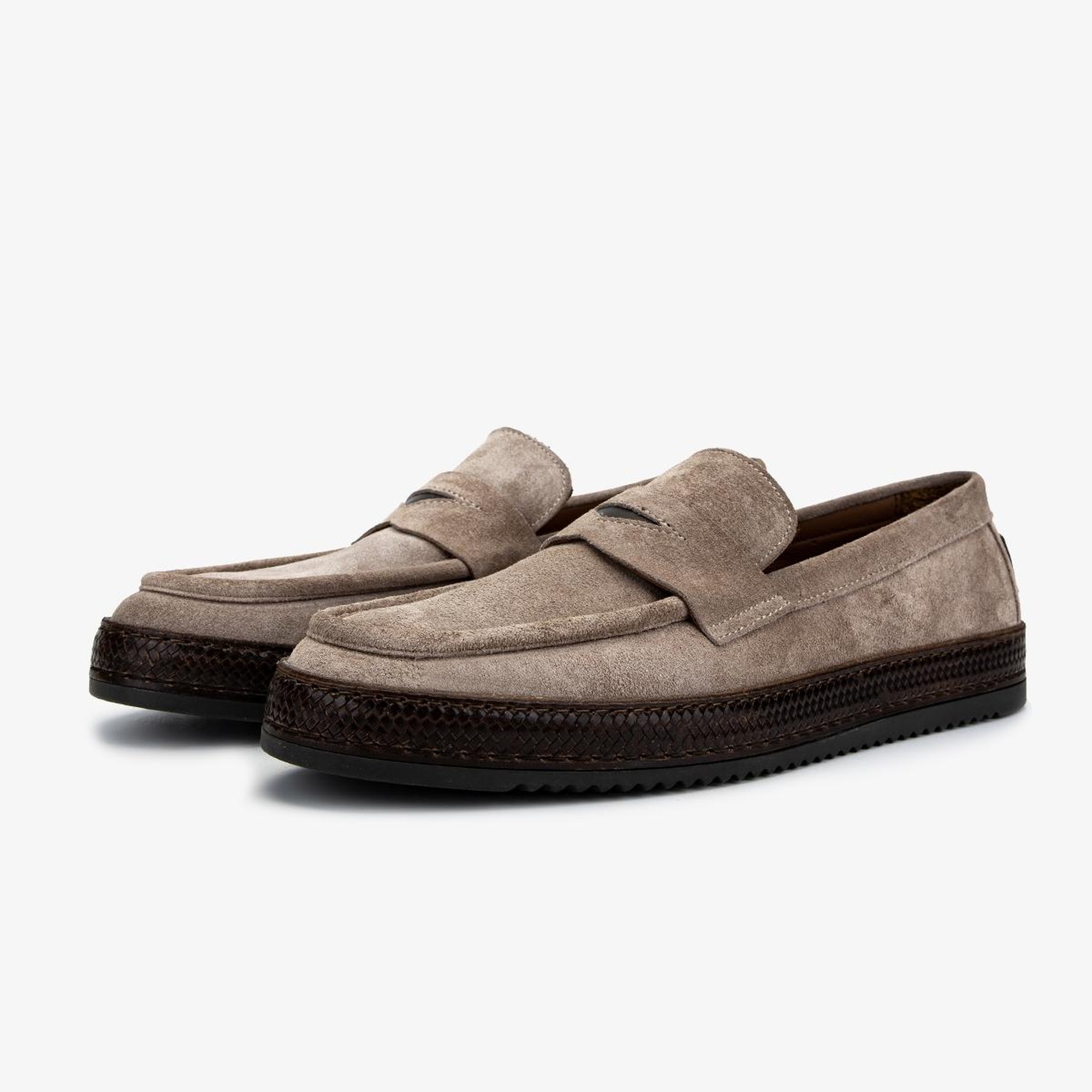 Valmenti Erkek Hakiki Deri Bej Süet Loafer Ayakkabı