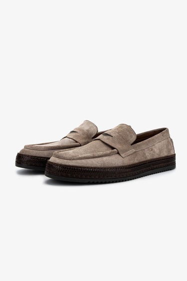  Valmenti Erkek Hakiki Deri Bej Süet Loafer Ayakkabı