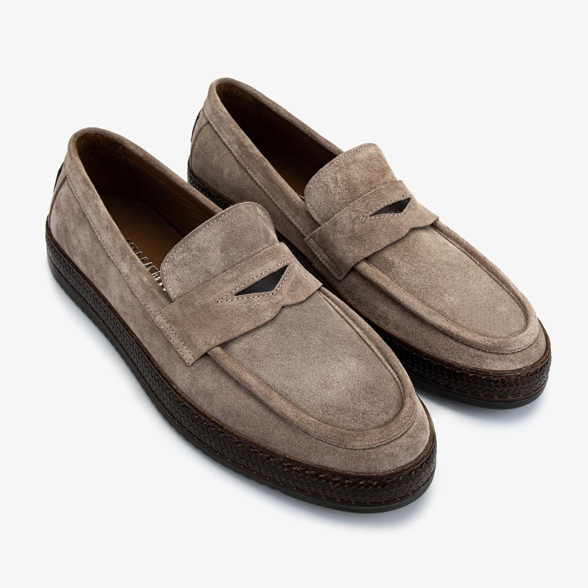 Valmenti Erkek Hakiki Deri Bej Süet Loafer Ayakkabı