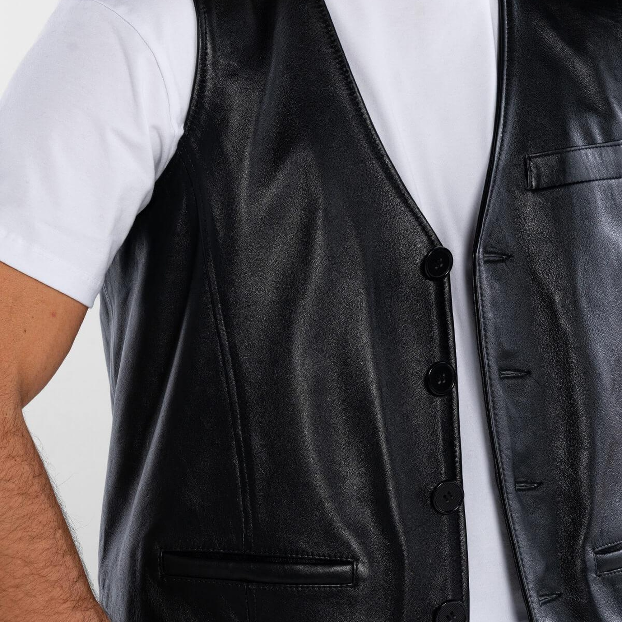 Tamer Tanca Erkek Hakiki Deri Siyah Yelek Deri Mont