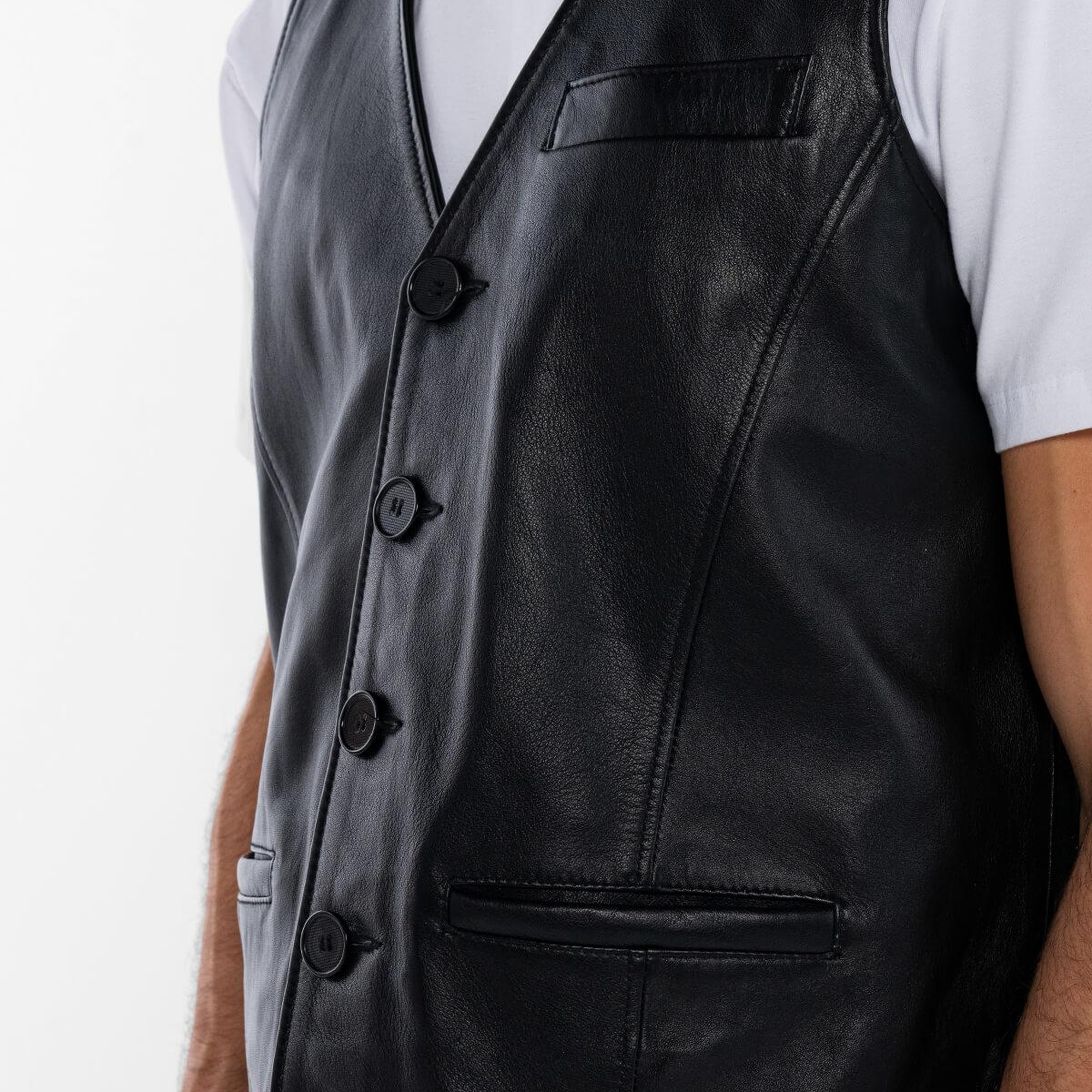 Tamer Tanca Erkek Hakiki Deri Siyah Yelek Deri Mont