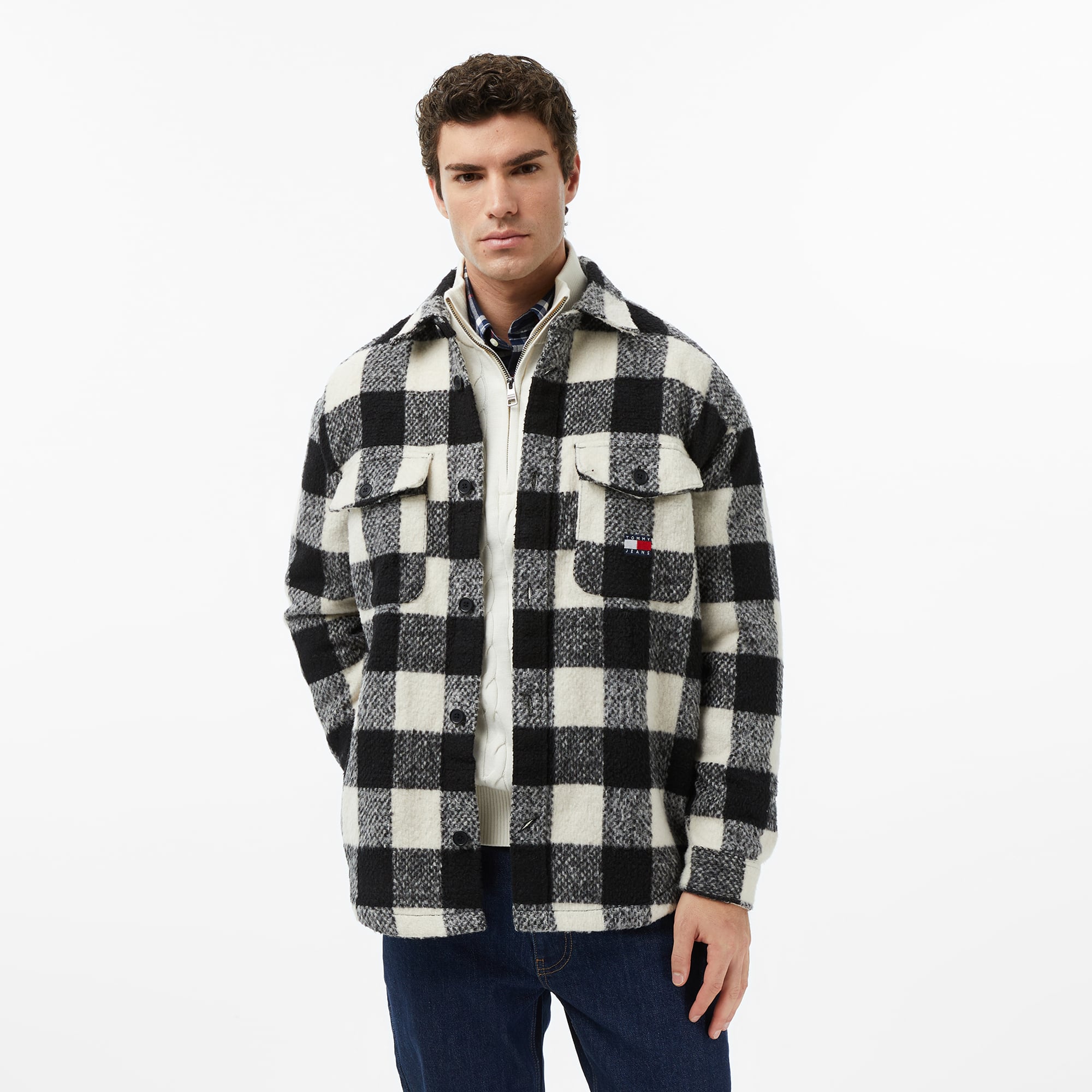  Tommy Jeans Check Overshirt Erkek Siyah Gömlek