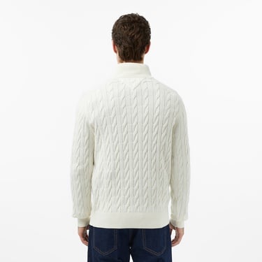  Tommy Hilfiger Classic Cotton Cable Zip Mock Erkek Yarım Fermuarlı Triko Beyaz Kazak