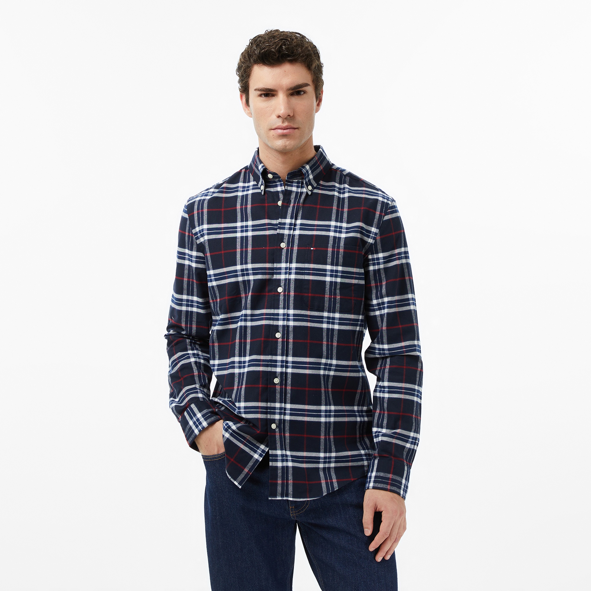 Tommy Hilfiger Brushed Oxford Erkek Mavi Gömlek