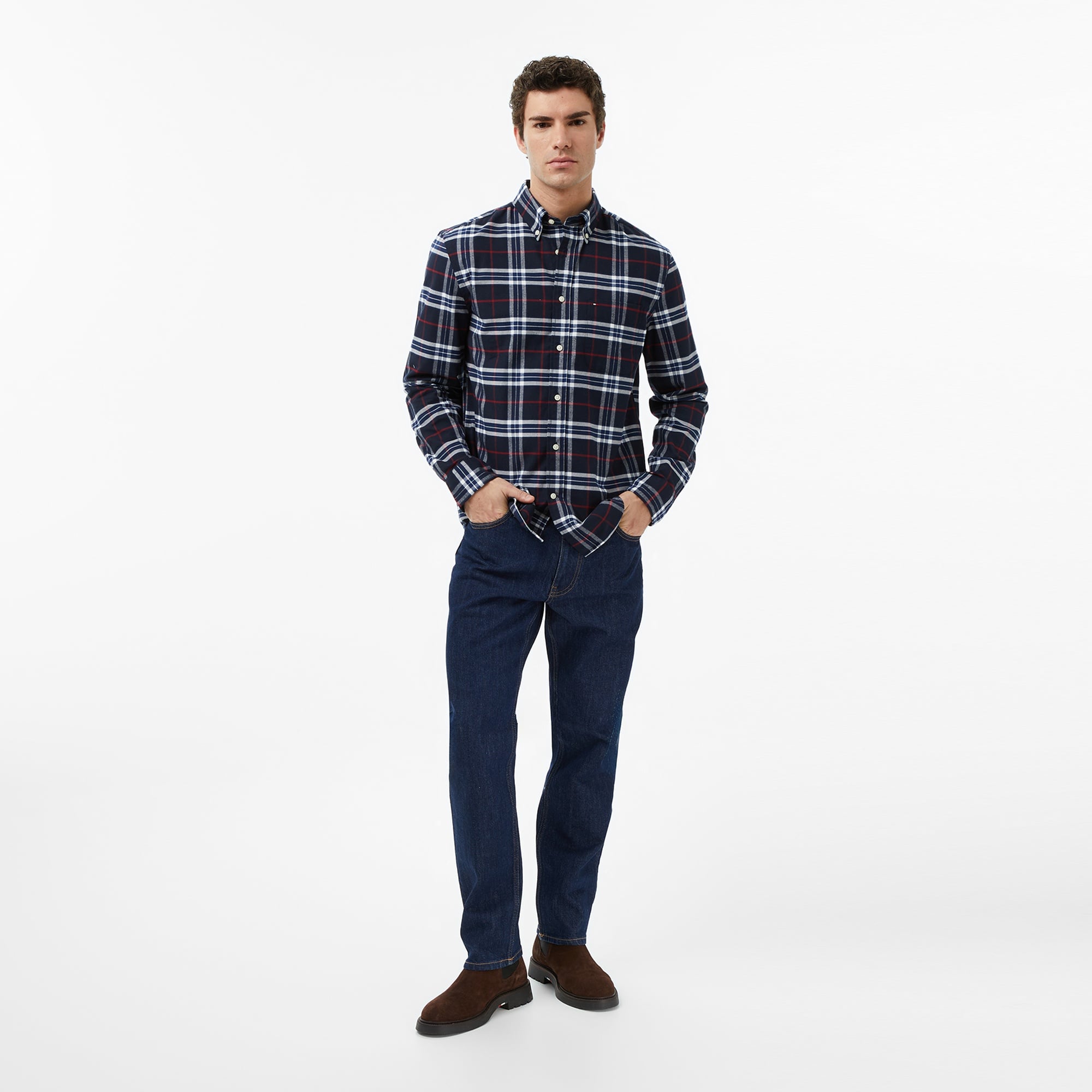 Tommy Hilfiger Brushed Oxford Erkek Mavi Gömlek