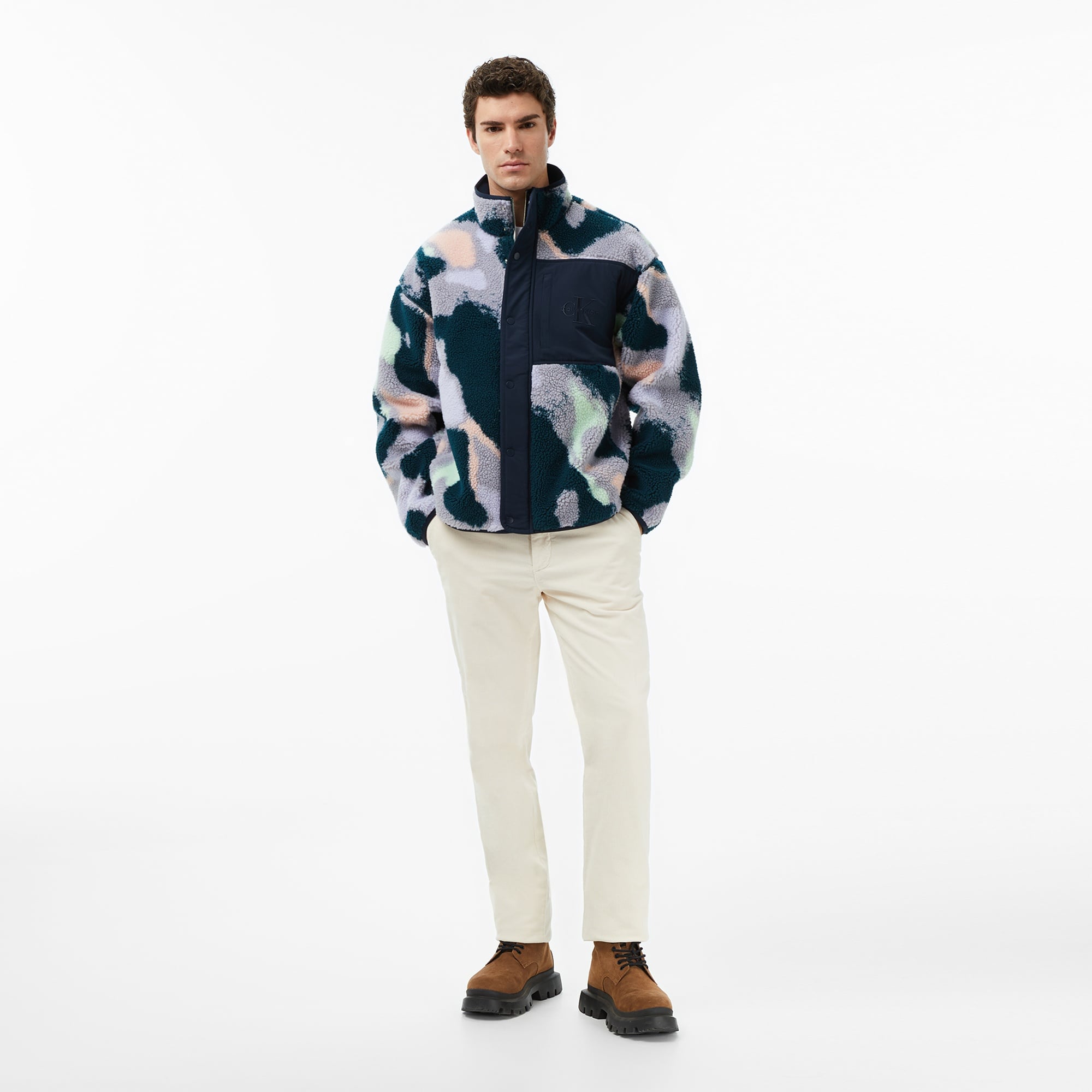 Calvin Klein Jacquard 5 Sherpa  Erkek Mavi Sweatshirt