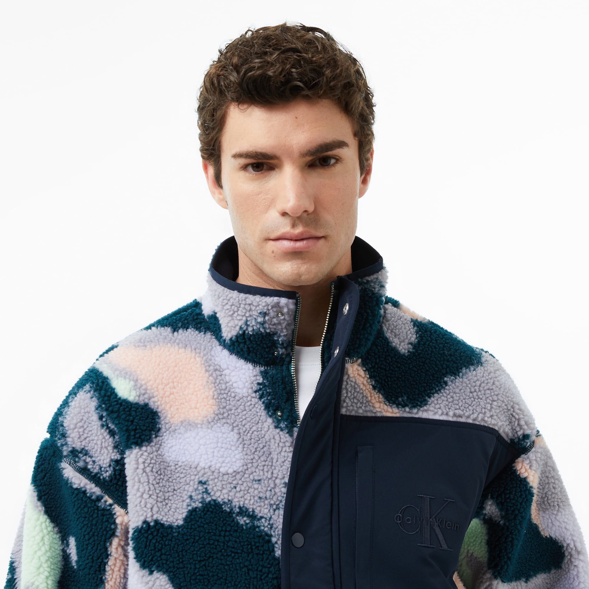 Calvin Klein Jacquard 5 Sherpa  Erkek Mavi Sweatshirt