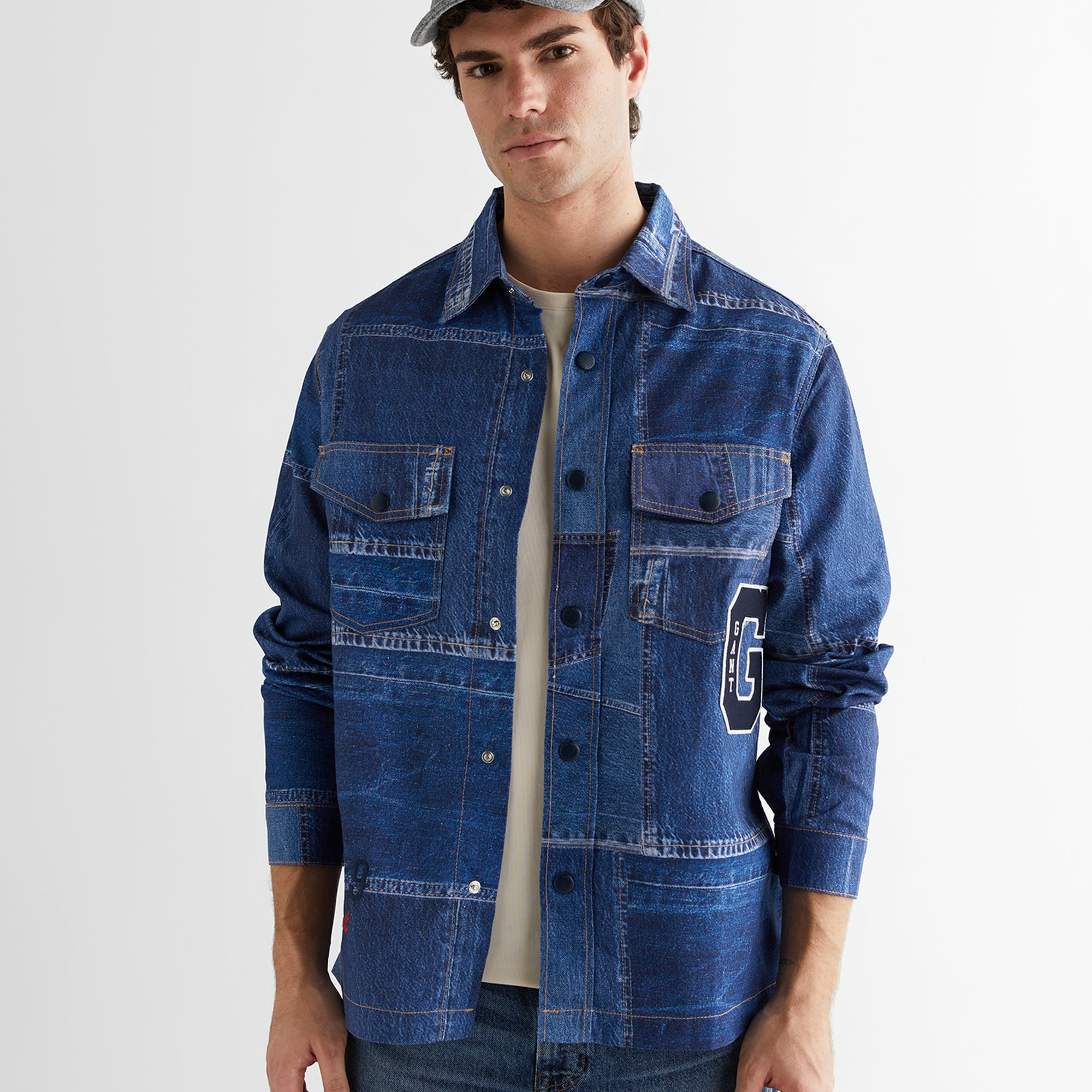 GANT Erkek Mavi Oversize Fit Gömlek Yaka Logolu Gömlek