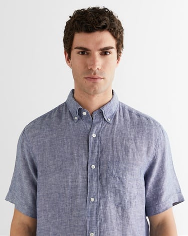  GANT Erkek Mavi Regular Fit Klasik Yaka Keten Gömlek