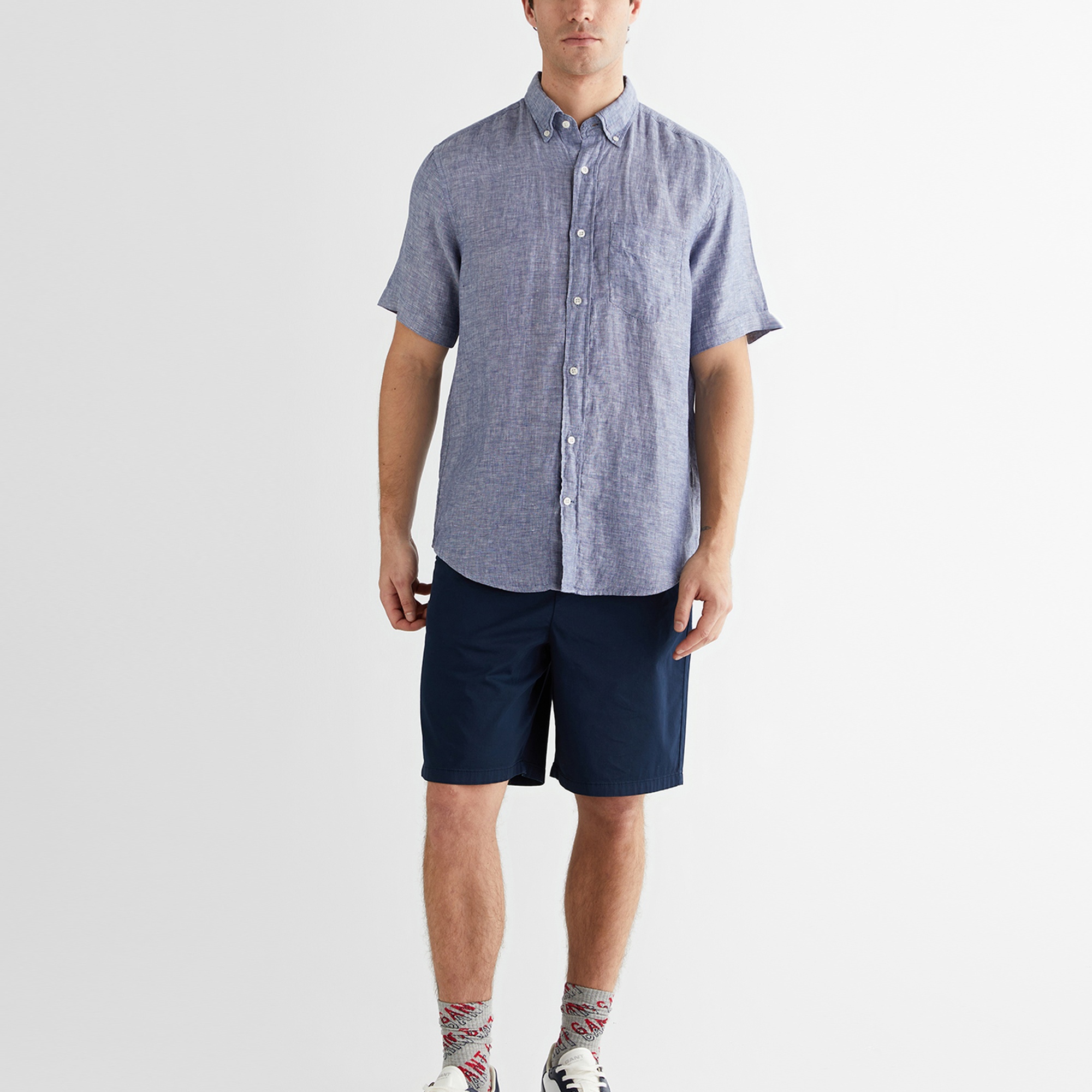 GANT Erkek Mavi Regular Fit Klasik Yaka Keten Gömlek