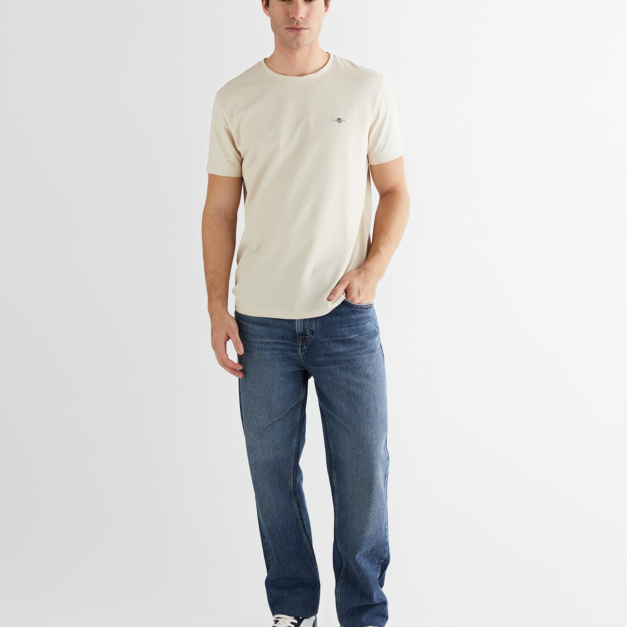 GANT Erkek Bej Regular Fit Bisiklet Yaka T-Shirt