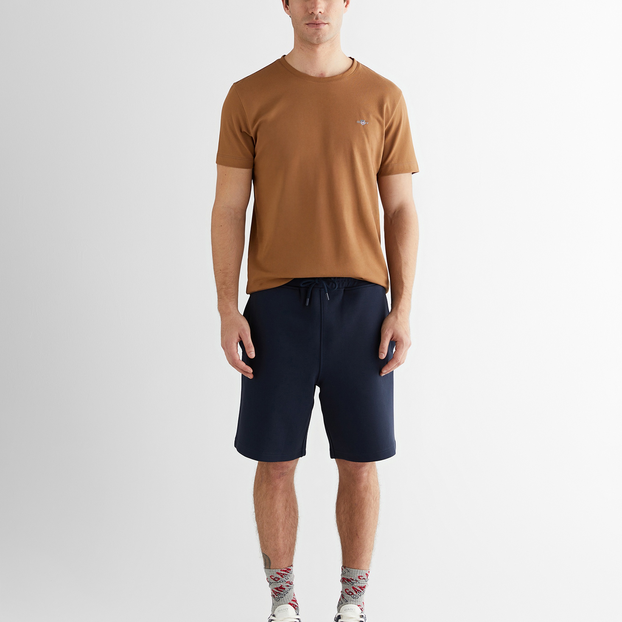 GANT Erkek Kahverengi Regular Fit Bisiklet Yaka T-Shirt