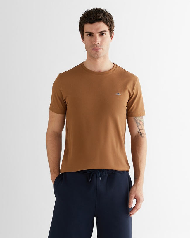  GANT Erkek Kahverengi Regular Fit Bisiklet Yaka T-Shirt