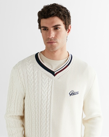  GANT Erkek Beyaz Standart Fit V Yaka Triko