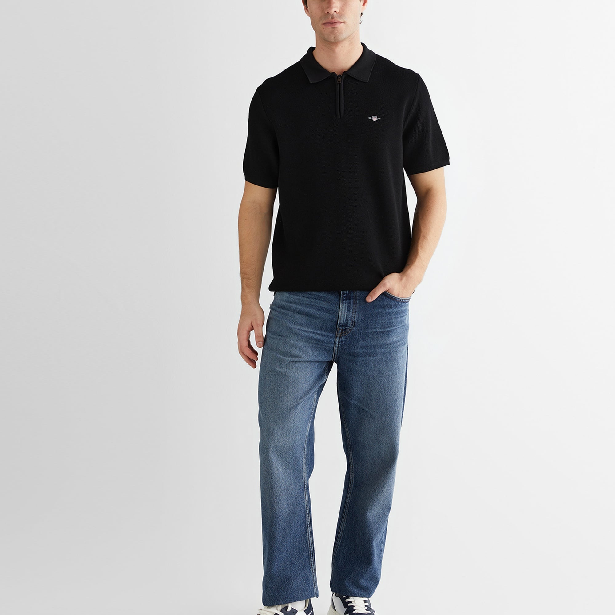 GANT Erkek Siyah Standart Fit Polo Yaka Triko