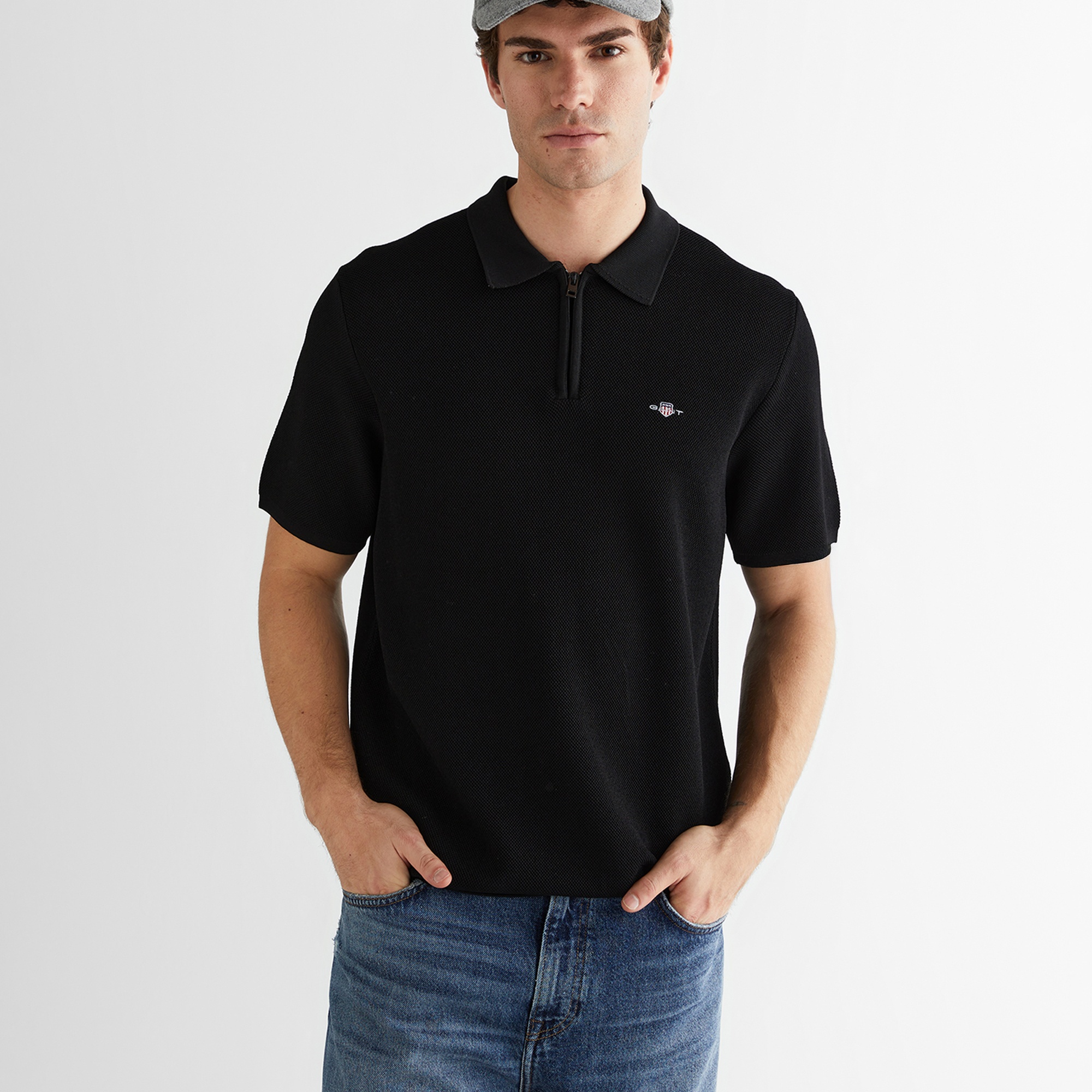 GANT Erkek Siyah Standart Fit Polo Yaka Triko