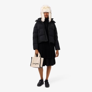  Lacoste Kadın Relaxed Fit Kapüşonlu Siyah Şişme Mont