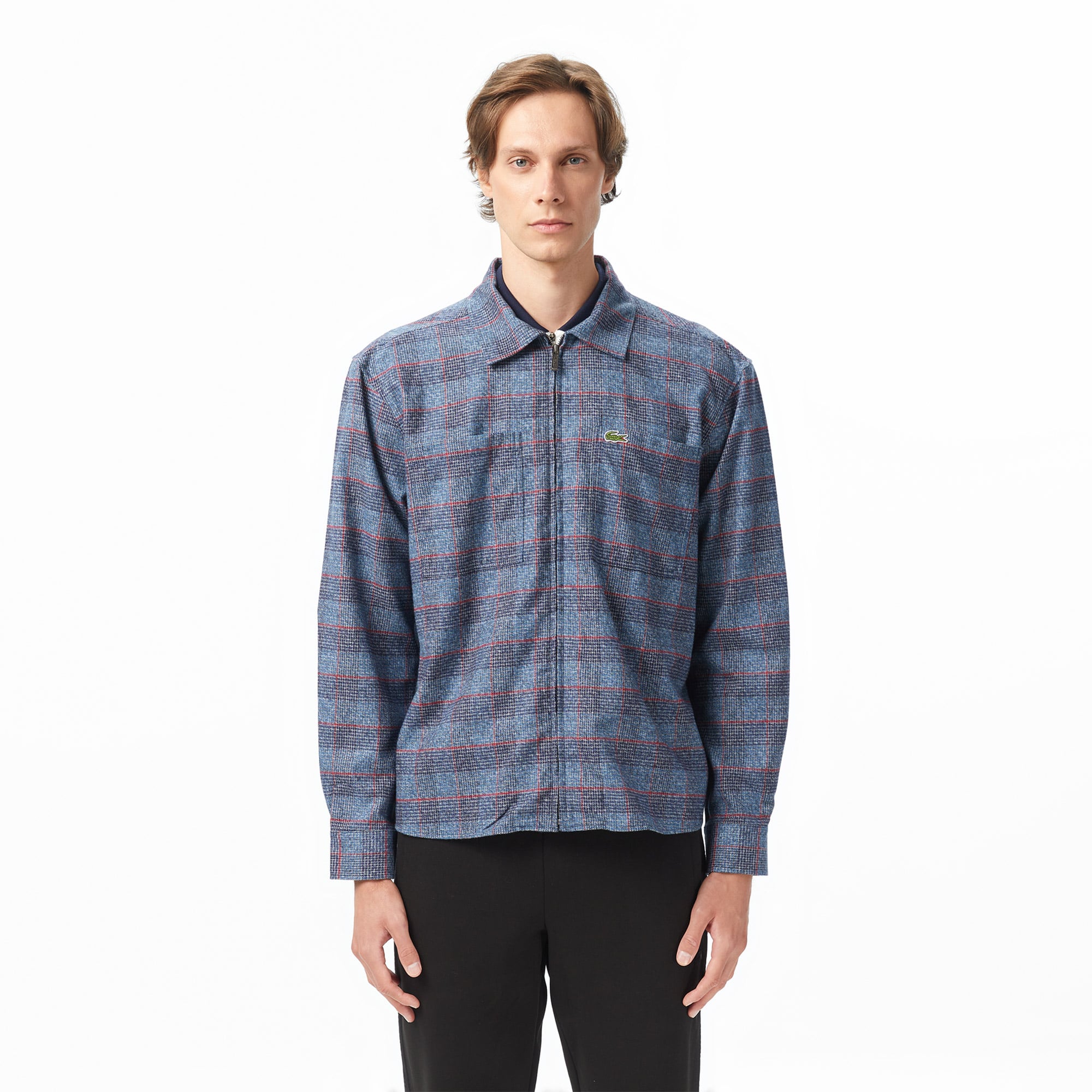  Lacoste Erkek Relaxed Fit Gömlek Yaka Ekose Lacivert Ceket