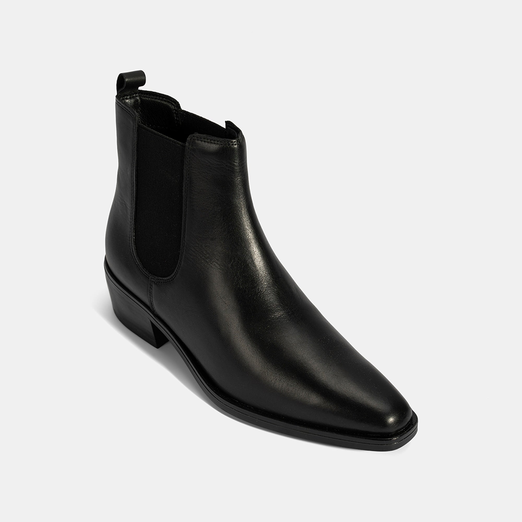 Kadın Siyah Lastik Detaylı Topuklu Deri Bot