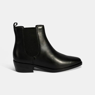  Kadın Siyah Lastik Detaylı Topuklu Deri Bot