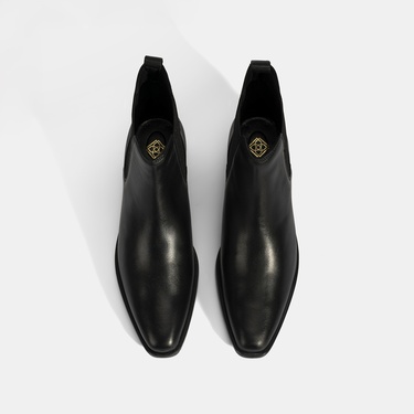  Kadın Siyah Lastik Detaylı Topuklu Deri Bot