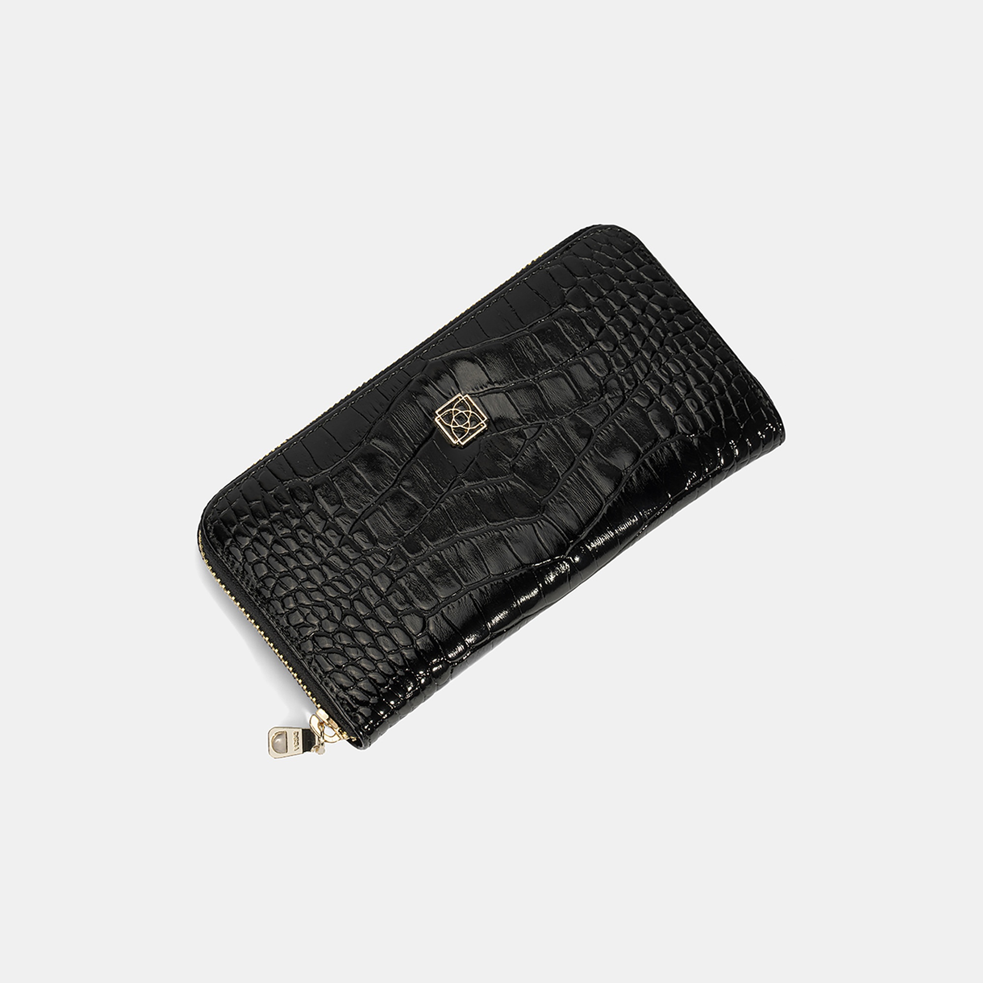 Kadın Siyah Kroko Baskılı Deri Cüzdan