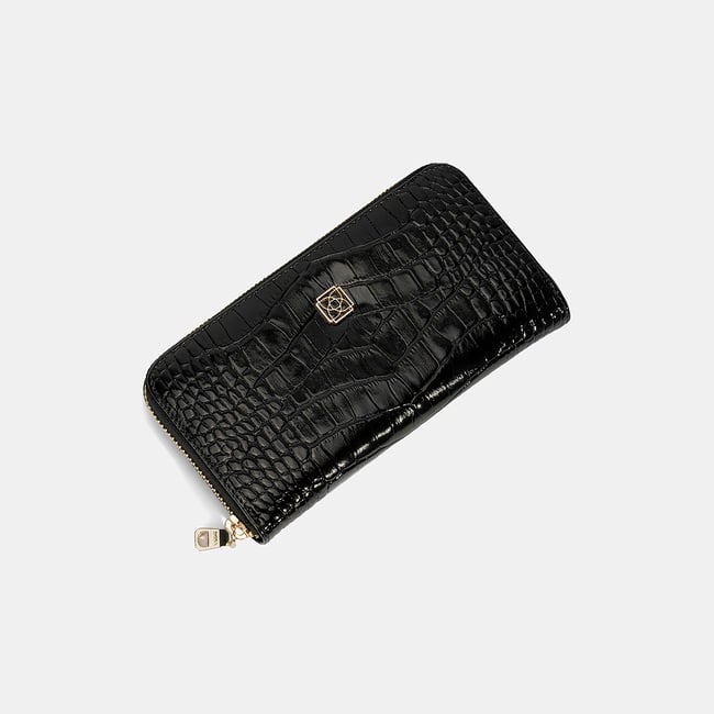  Kadın Siyah Kroko Baskılı Deri Cüzdan