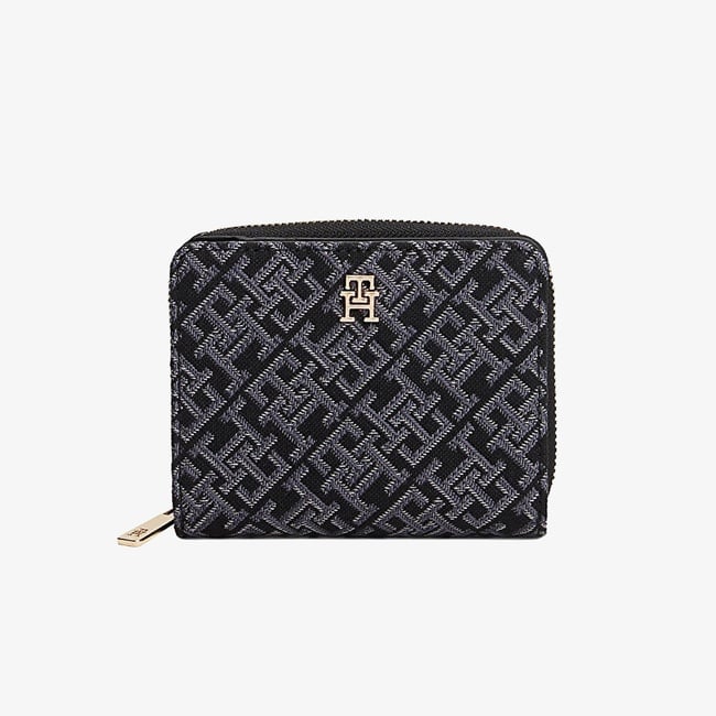  Tommy Hilfiger Icon Med Flap Jacquard Kadın Siyah Cüzdan
