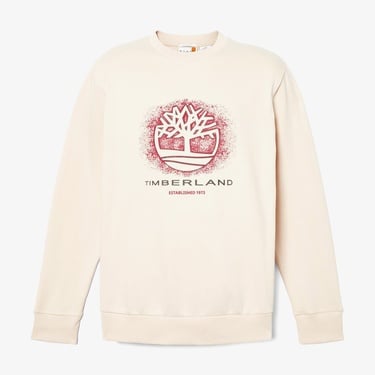  Timberland Front Seasonal Tree Logo Graphic Crewneck Erkek Bej Sweatshirt
