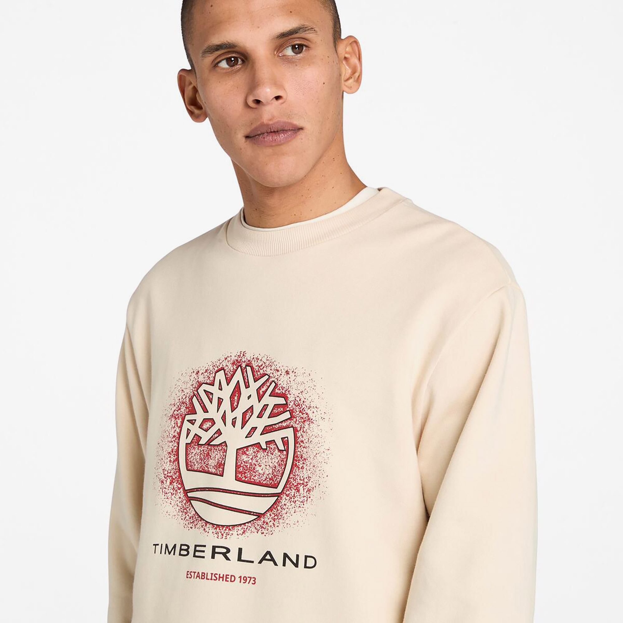 Timberland Front Seasonal Tree Logo Graphic Crewneck Erkek Bej Sweatshirt