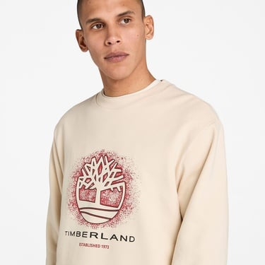  Timberland Front Seasonal Tree Logo Graphic Crewneck Erkek Bej Sweatshirt