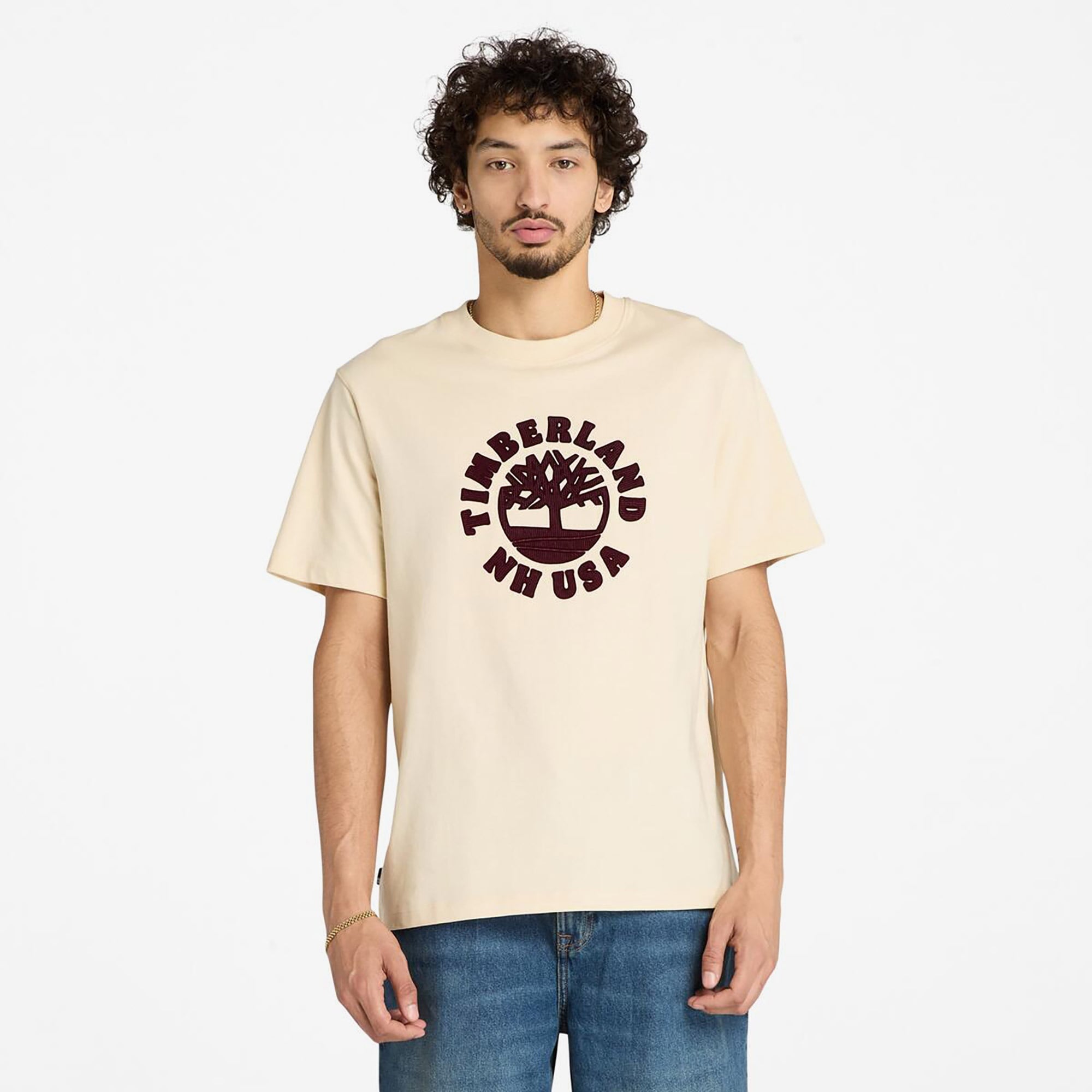 Timberland Holiday Front Graphic Erkek Bej T-Shirt