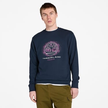  Timberland Front Seasonal Tree Logo Graphic Crewneck Erkek Lacivert Sweatshirt