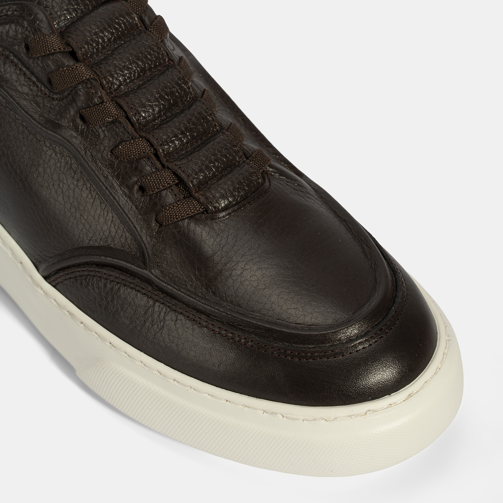 Erkek Kahve Bağcıklı Deri Sneaker