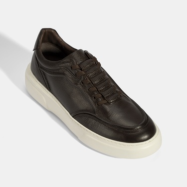  Erkek Kahve Bağcıklı Deri Sneaker