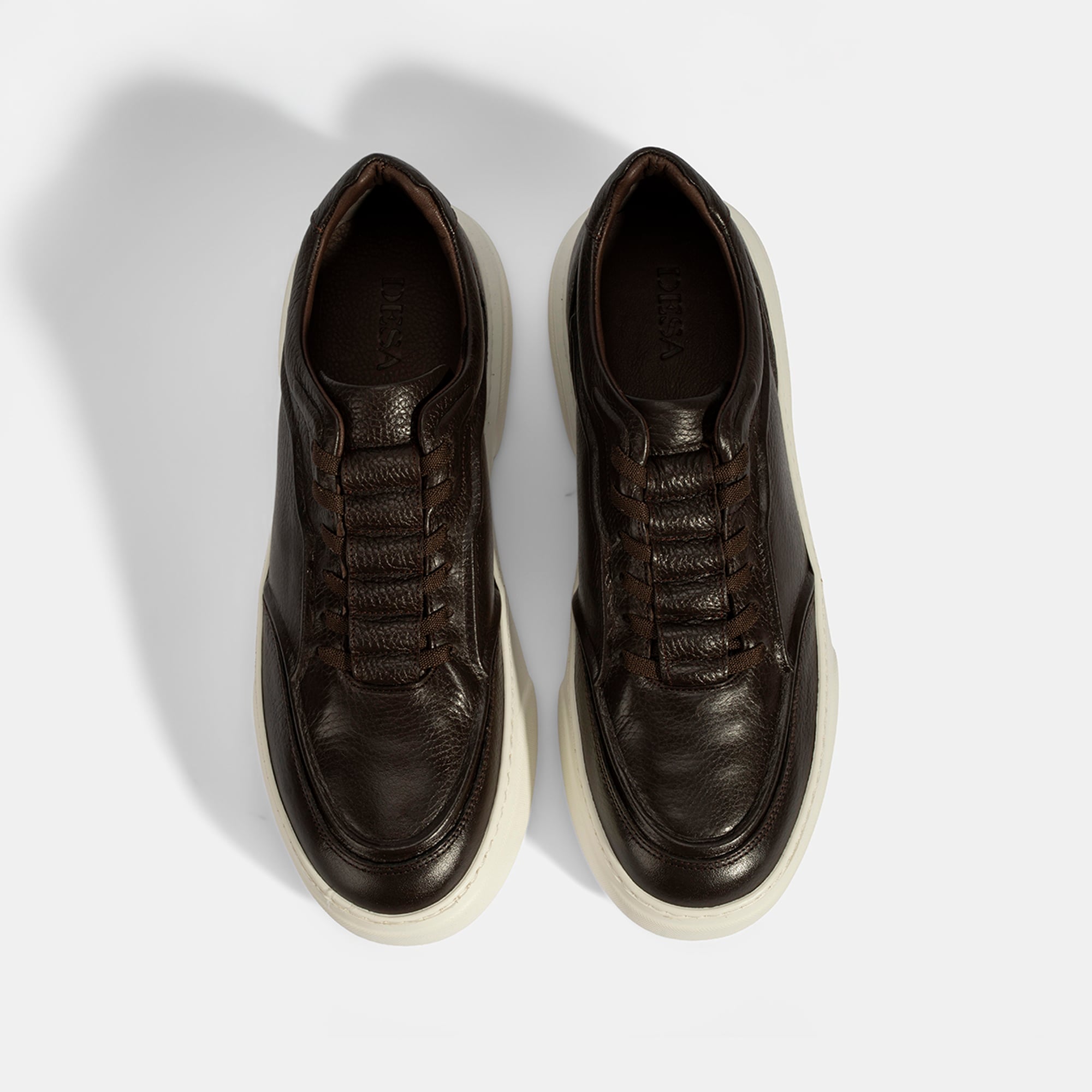 Erkek Kahve Bağcıklı Deri Sneaker