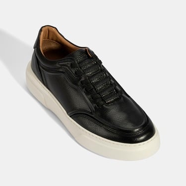  Erkek Siyah Bağcıklı Deri Sneaker