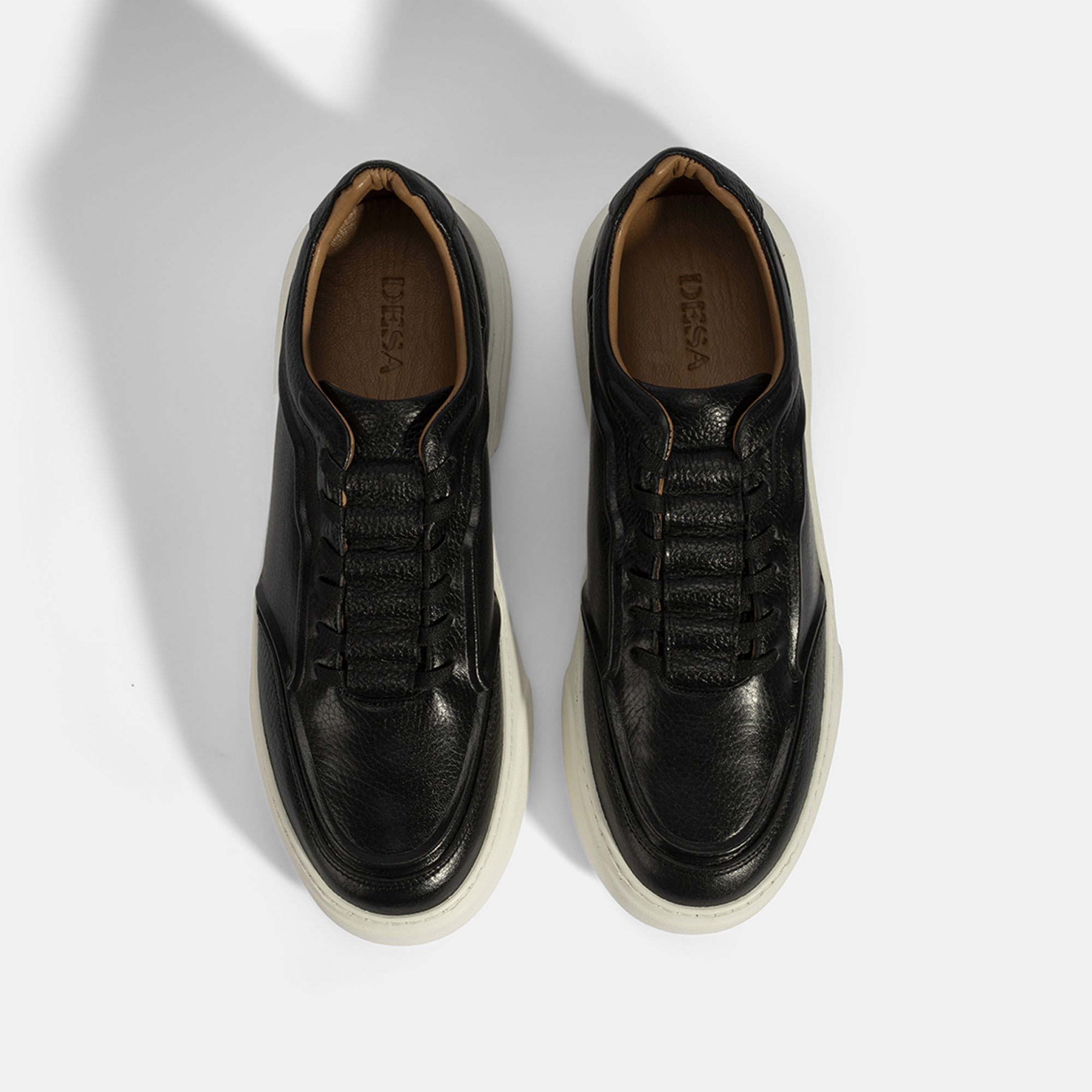 Erkek Siyah Bağcıklı Deri Sneaker