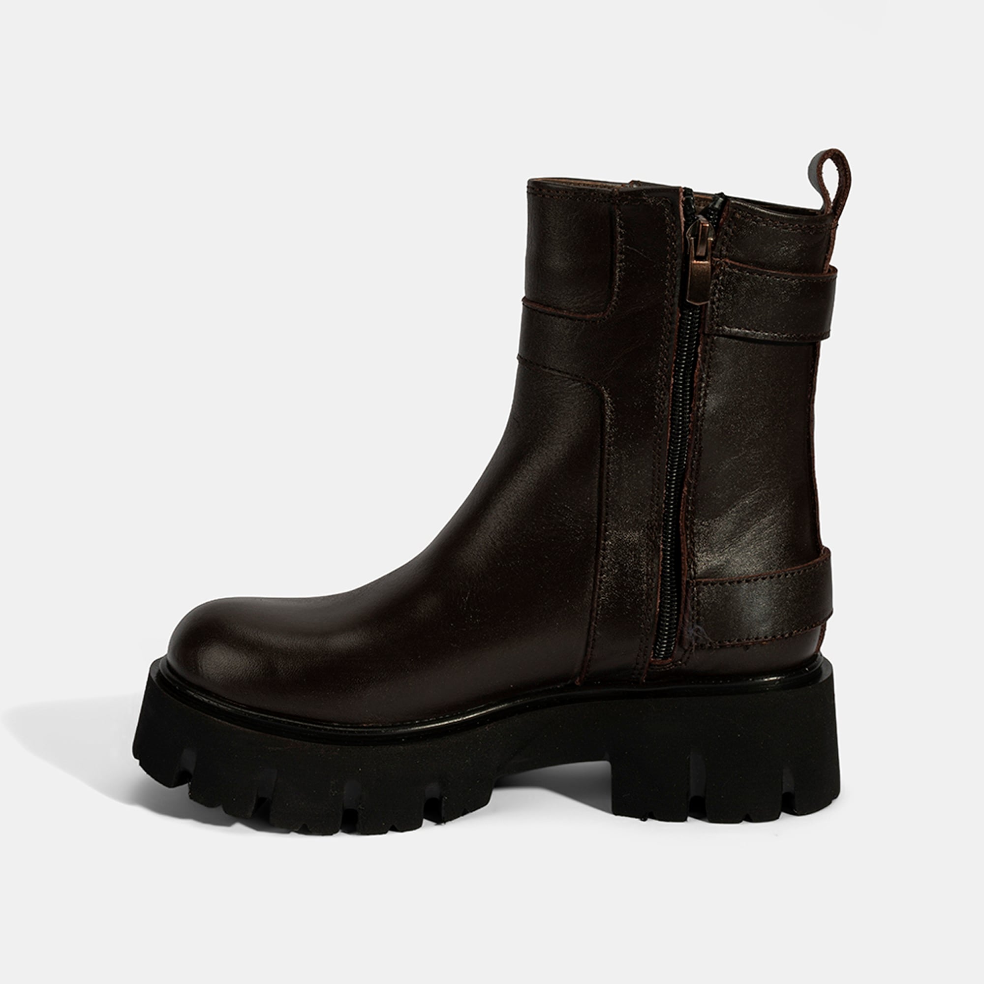 Kadın Kahve Metal Tokalı Deri Bot