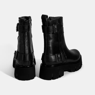  Kadın Siyah Metal Tokalı Deri Bot