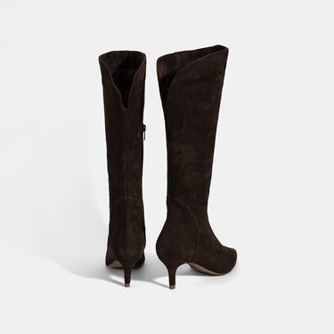  Kadın Kahve Sivri Burunlu İnce Topuklu Süet Çizme