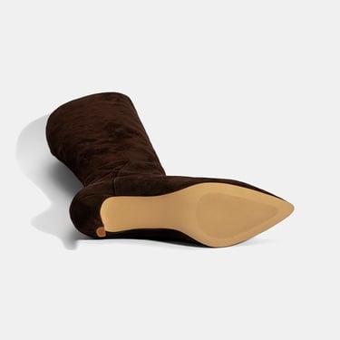  Kadın Kahve Sivri Burunlu İnce Topuklu Süet Çizme